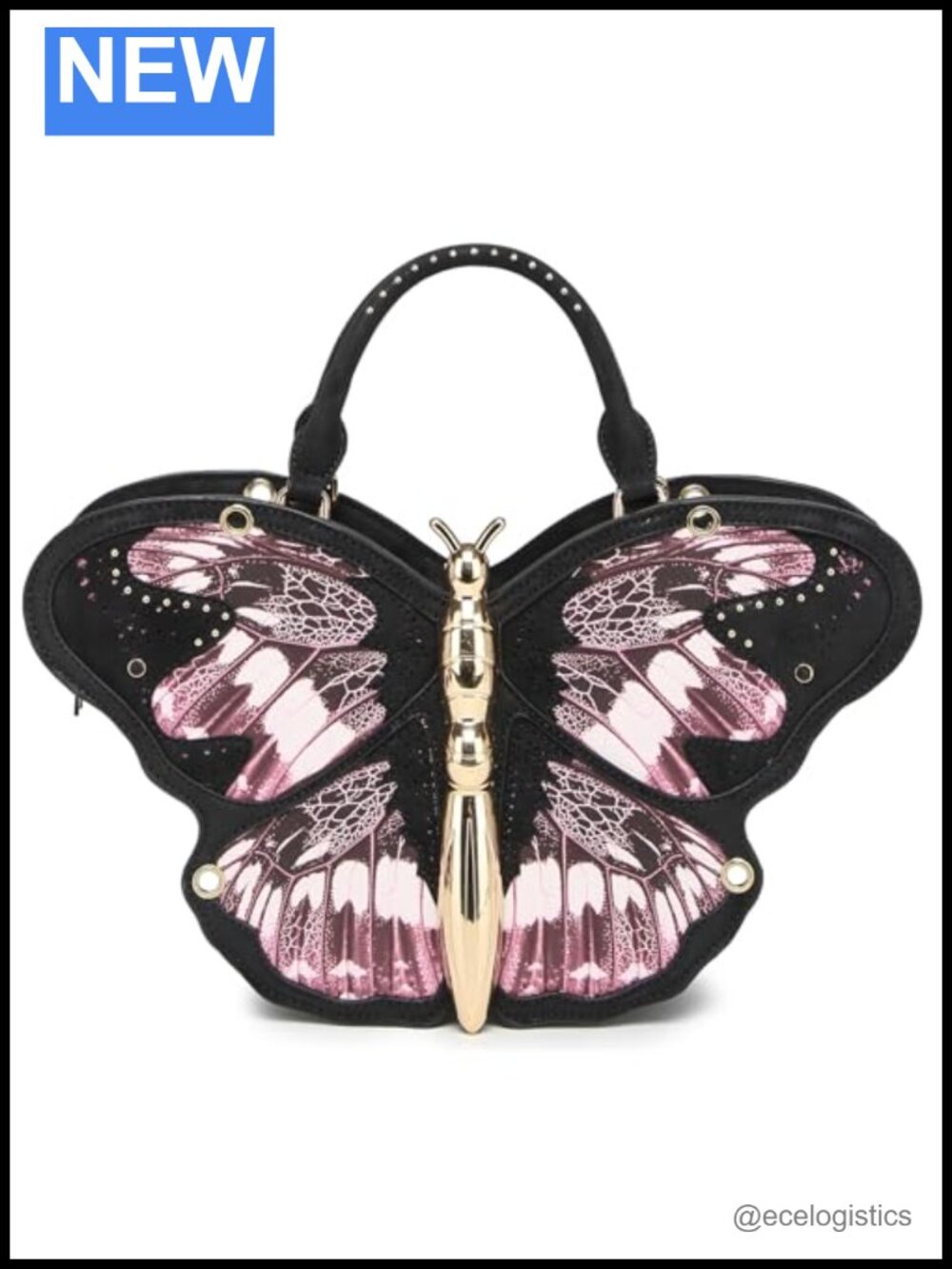 Women PU Leather Novelty Butterfly Crossbody Top-Handle Handbag Purse 3-Way